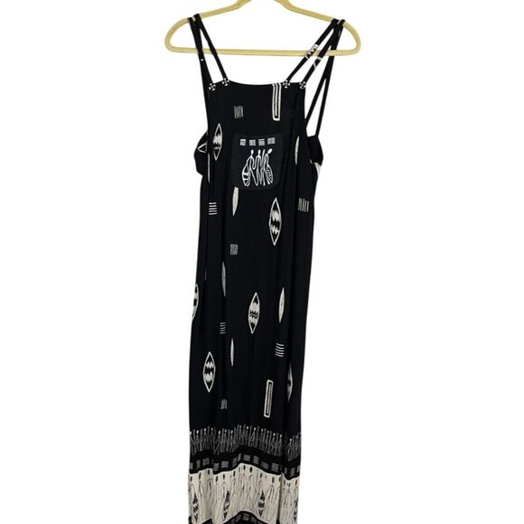 Piccalino Dress 8P Black Tank Maxi Safari Artsy Tribal 80s Neutral Granny Boho - Picture 1 of 15